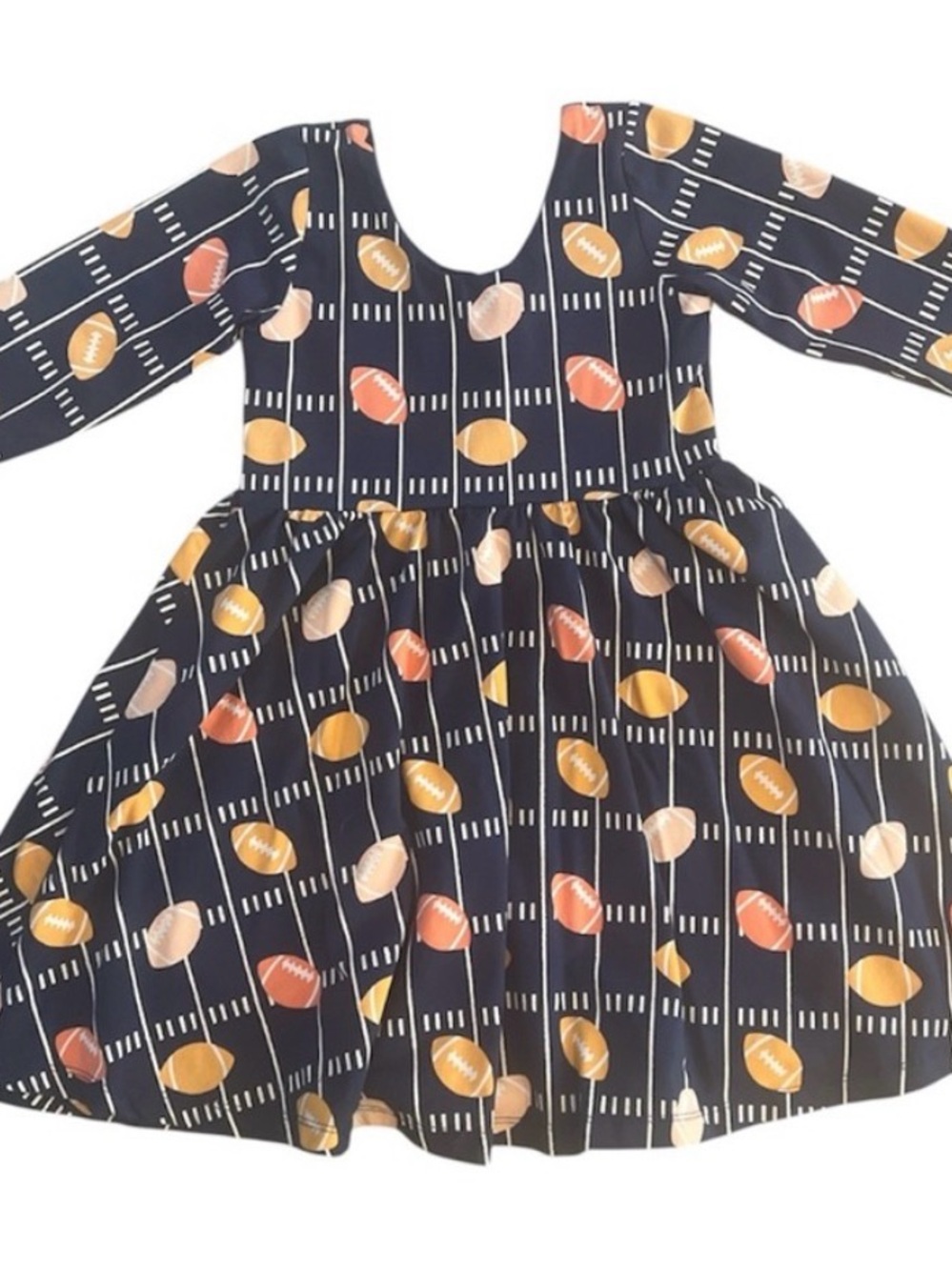 Girls' Navy Football Print Long Sleeve Casual Dress